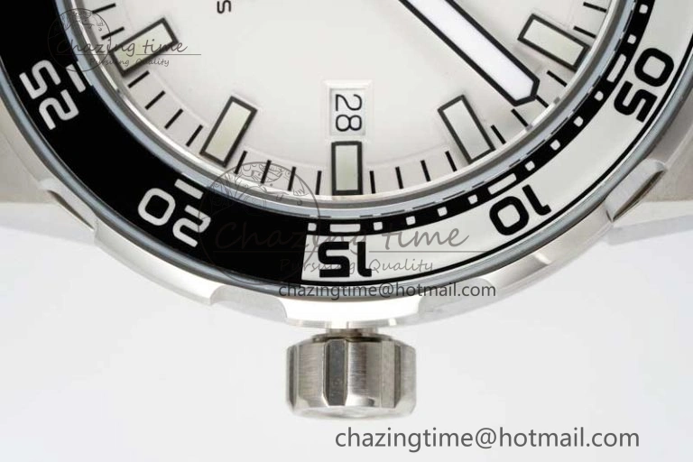 Bright Aquatimer Automatic SS RSF 1:1 Best Edition White Black Dial on Black Rubber Strap A 7067