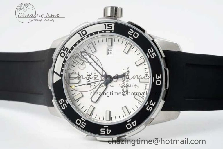 Bright Aquatimer Automatic SS RSF 1:1 Best Edition White Black Dial on Black Rubber Strap A 7067