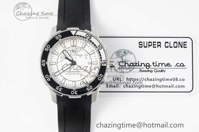 Bright Aquatimer Automatic SS RSF 1:1 Best Edition White Black Dial on Black Rubber Strap A 7067