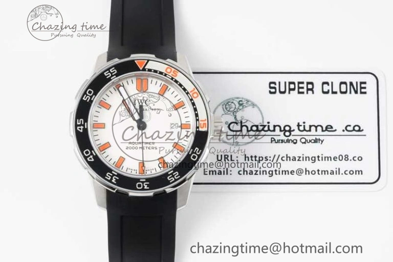 Aquatimer Automatic SS RSF 1:1 Best Edition White Orange Dial on Black Rubber Strap A MoistureWicking 7069