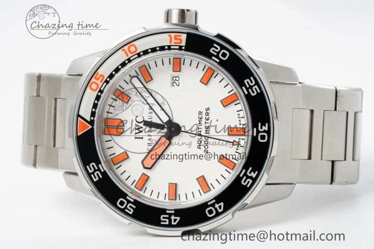 WeatherProof Aquatimer Automatic SS RSF 1:1 Best Edition White Orange Dial on SS Bracelet A 7072