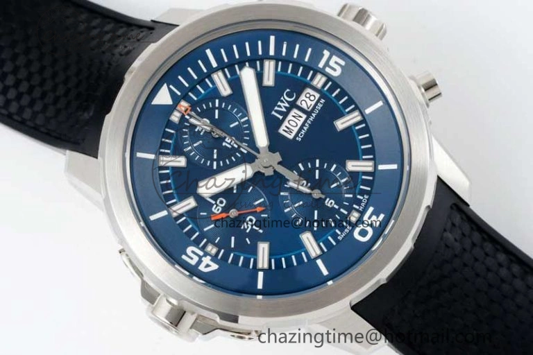 DailyWear Aquatimer Chrono SS RSF 1:1 Best Edition Blue Dial on Black Rubber Strap A 7075