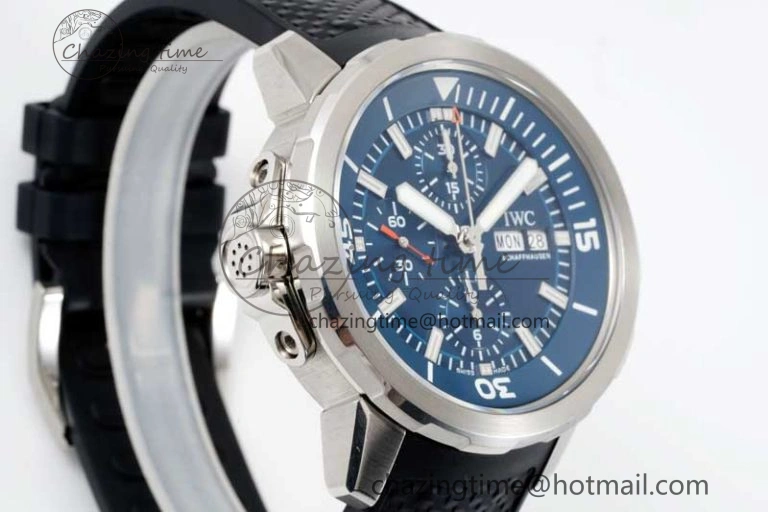 DailyWear Aquatimer Chrono SS RSF 1:1 Best Edition Blue Dial on Black Rubber Strap A 7075