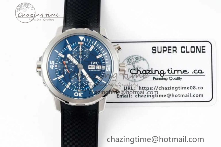 DailyWear Aquatimer Chrono SS RSF 1:1 Best Edition Blue Dial on Black Rubber Strap A 7075