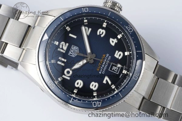 Attractive Autavia SS 42mm TARF 1:1 Best Edition Blue Dial Blue Ceramic Bezel on SS Bracelet SW 9663