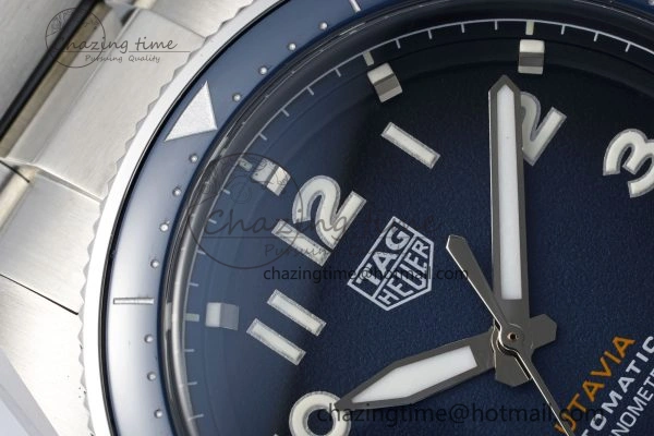 Attractive Autavia SS 42mm TARF 1:1 Best Edition Blue Dial Blue Ceramic Bezel on SS Bracelet SW 9663
