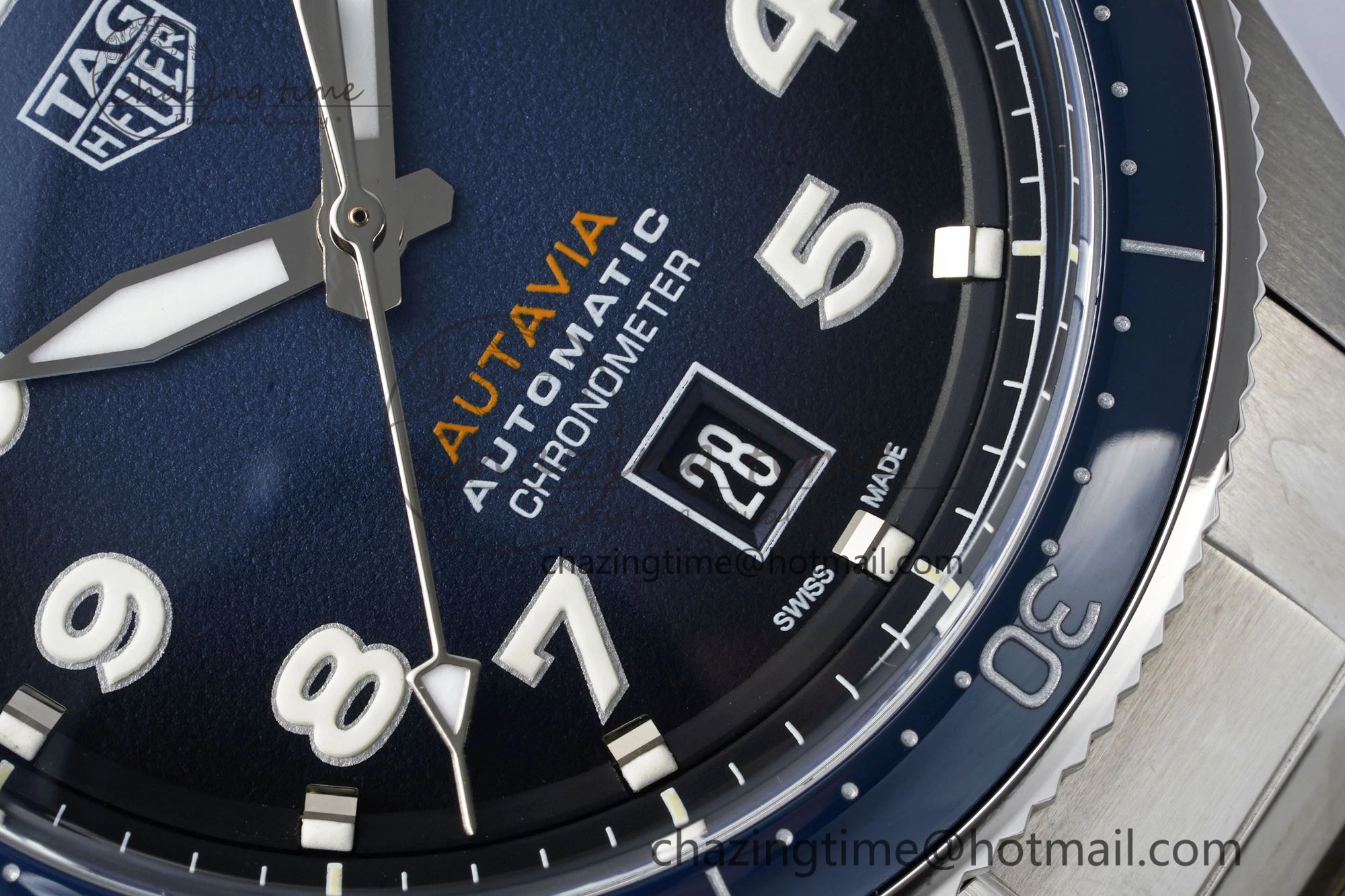 Attractive Autavia SS 42mm TARF 1:1 Best Edition Blue Dial Blue Ceramic Bezel on SS Bracelet SW 9663