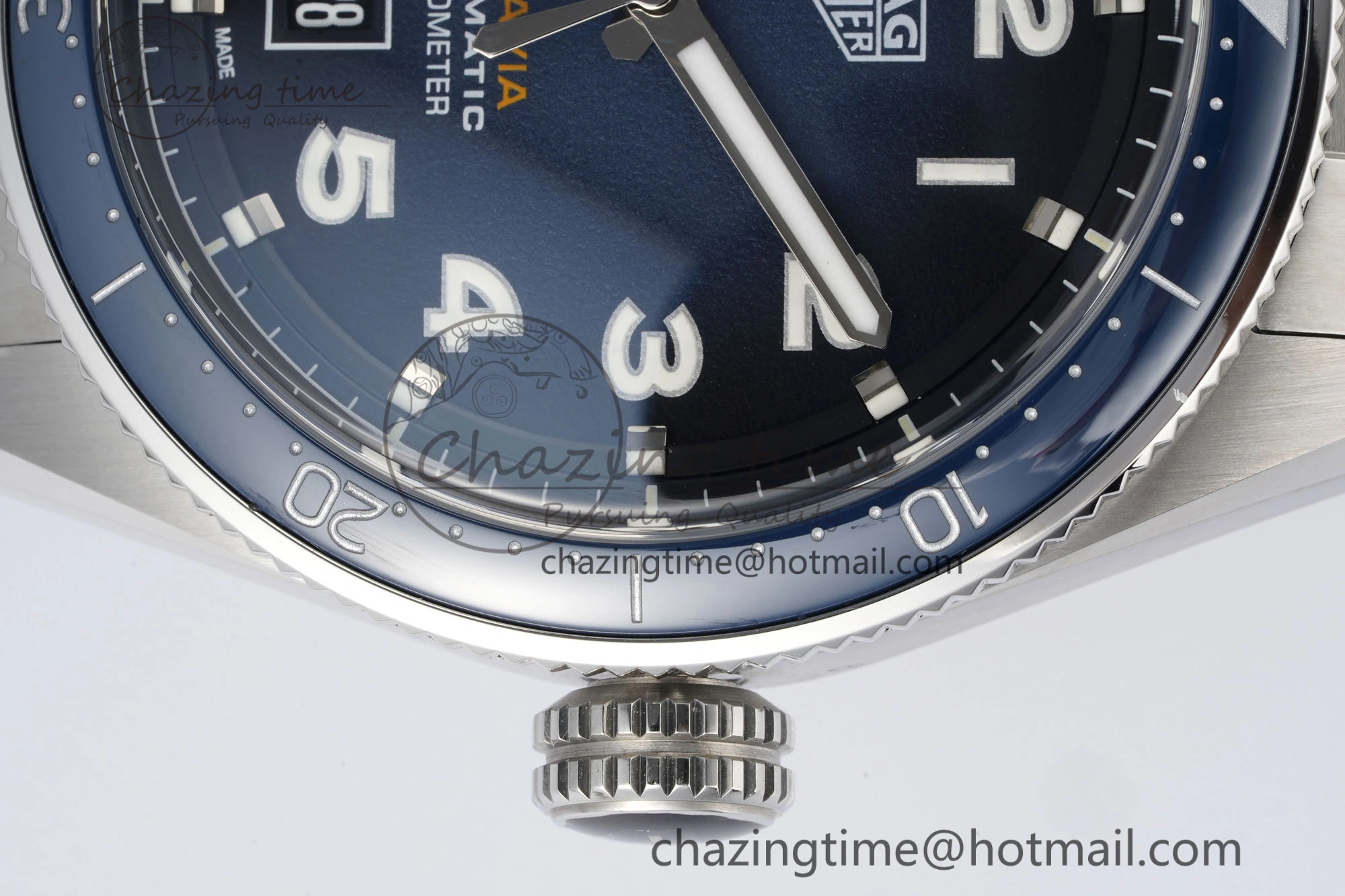 Attractive Autavia SS 42mm TARF 1:1 Best Edition Blue Dial Blue Ceramic Bezel on SS Bracelet SW 9663