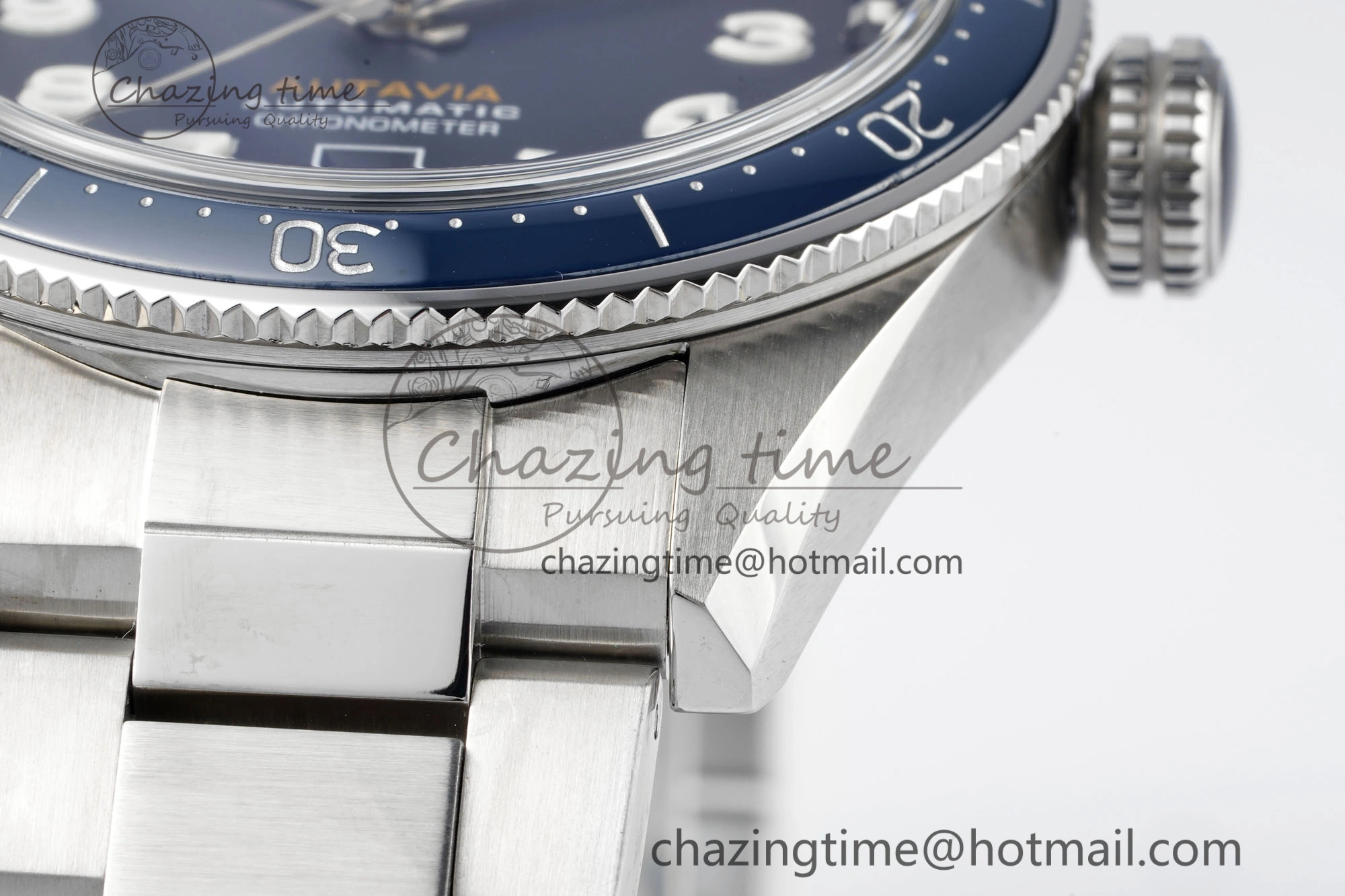 Attractive Autavia SS 42mm TARF 1:1 Best Edition Blue Dial Blue Ceramic Bezel on SS Bracelet SW 9663