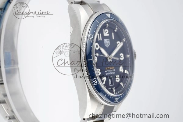 Attractive Autavia SS 42mm TARF 1:1 Best Edition Blue Dial Blue Ceramic Bezel on SS Bracelet SW 9663