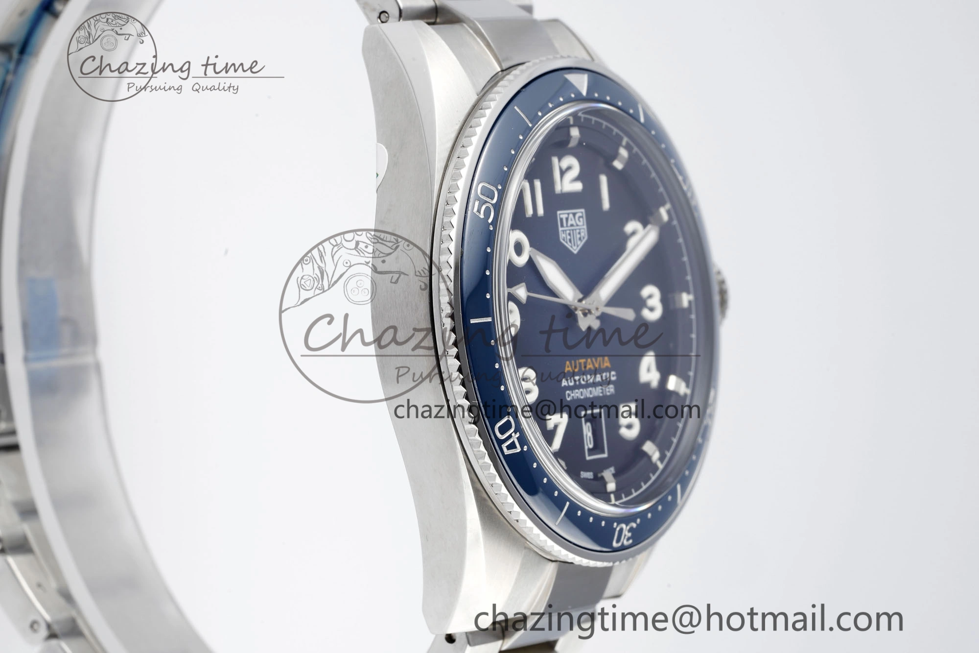 Attractive Autavia SS 42mm TARF 1:1 Best Edition Blue Dial Blue Ceramic Bezel on SS Bracelet SW 9663