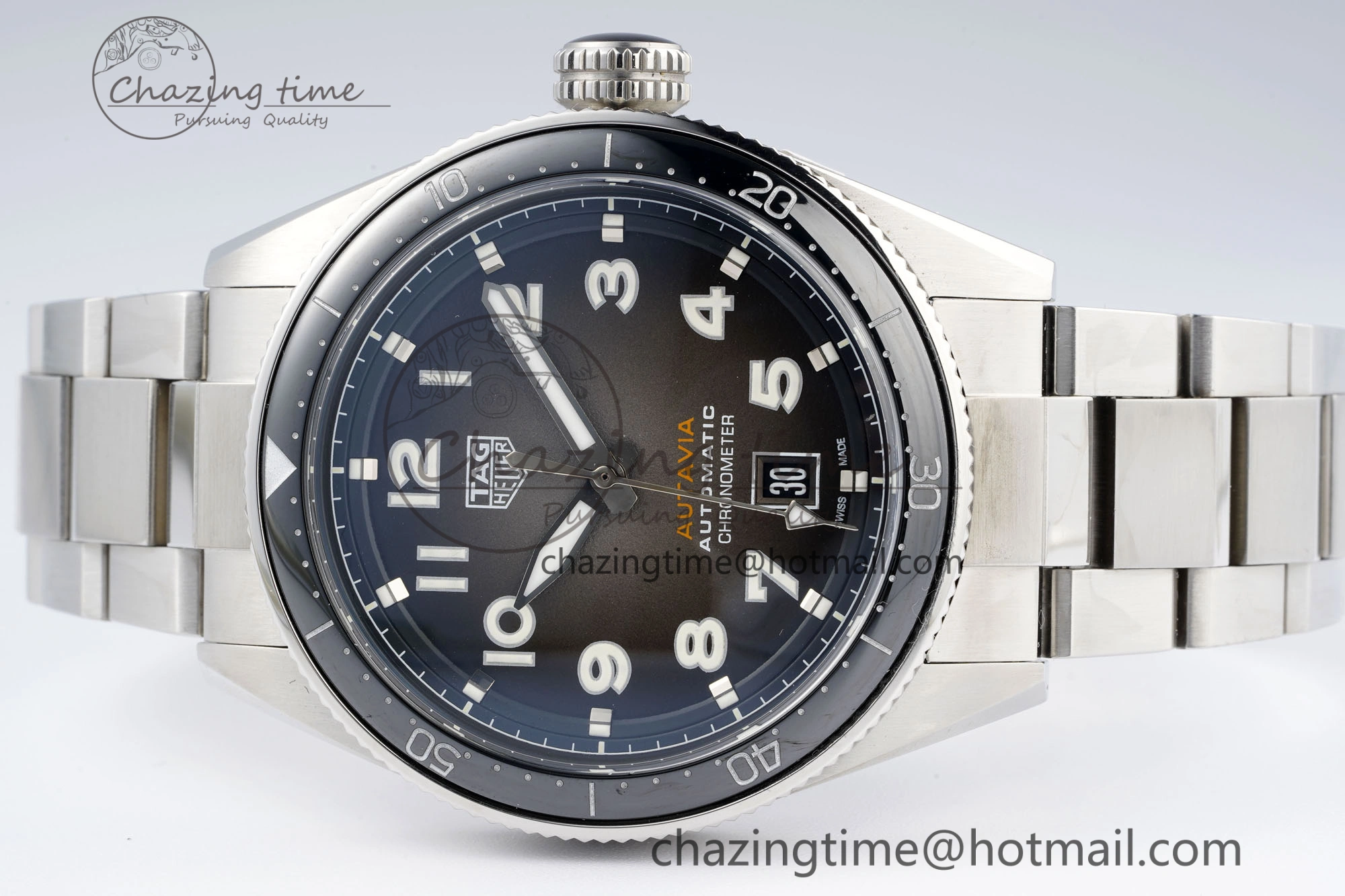 Classic Autavia SS 42mm TARF 1:1 Best Edition Gray Dial Black Ceramic Bezel on SS Bracelet SW 9656
