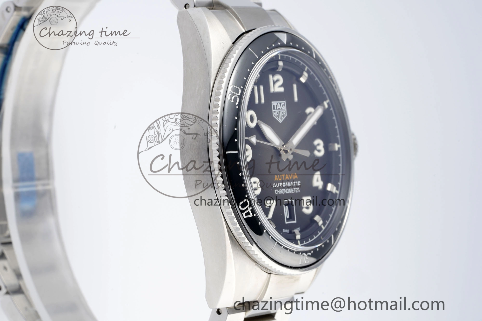 Classic Autavia SS 42mm TARF 1:1 Best Edition Gray Dial Black Ceramic Bezel on SS Bracelet SW 9656