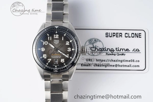 Classic Autavia SS 42mm TARF 1:1 Best Edition Gray Dial Black Ceramic Bezel on SS Bracelet SW 9656
