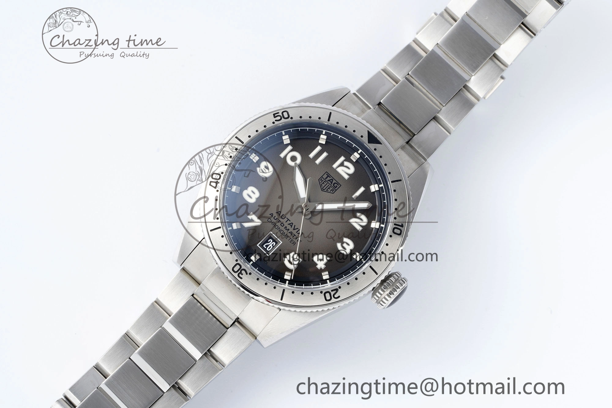 UrbanChic Autavia SS 42mm TARF 1:1 Best Edition Gray Dial SS Bezel on SS Bracelet SW 9657