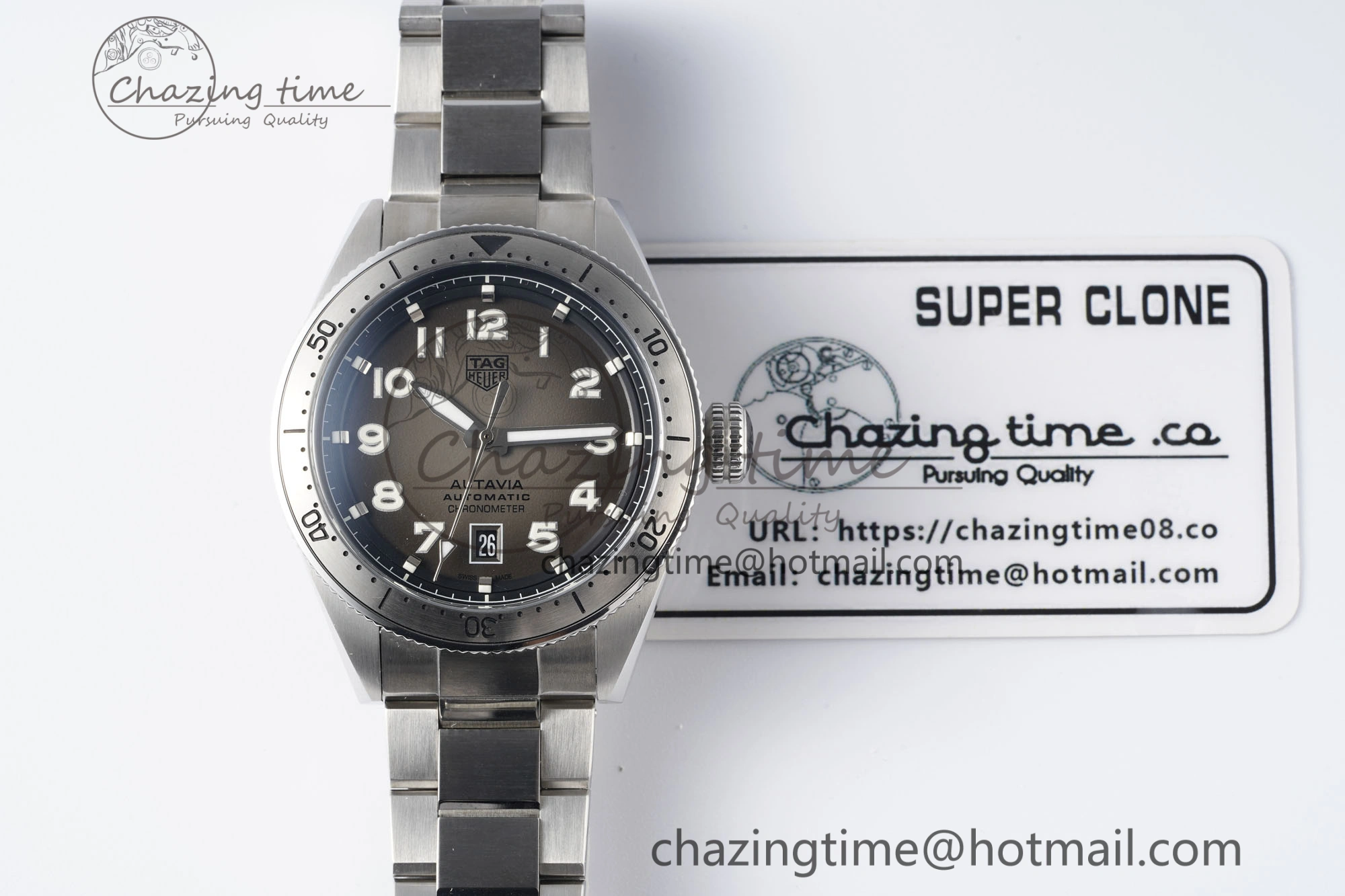 UrbanChic Autavia SS 42mm TARF 1:1 Best Edition Gray Dial SS Bezel on SS Bracelet SW 9657