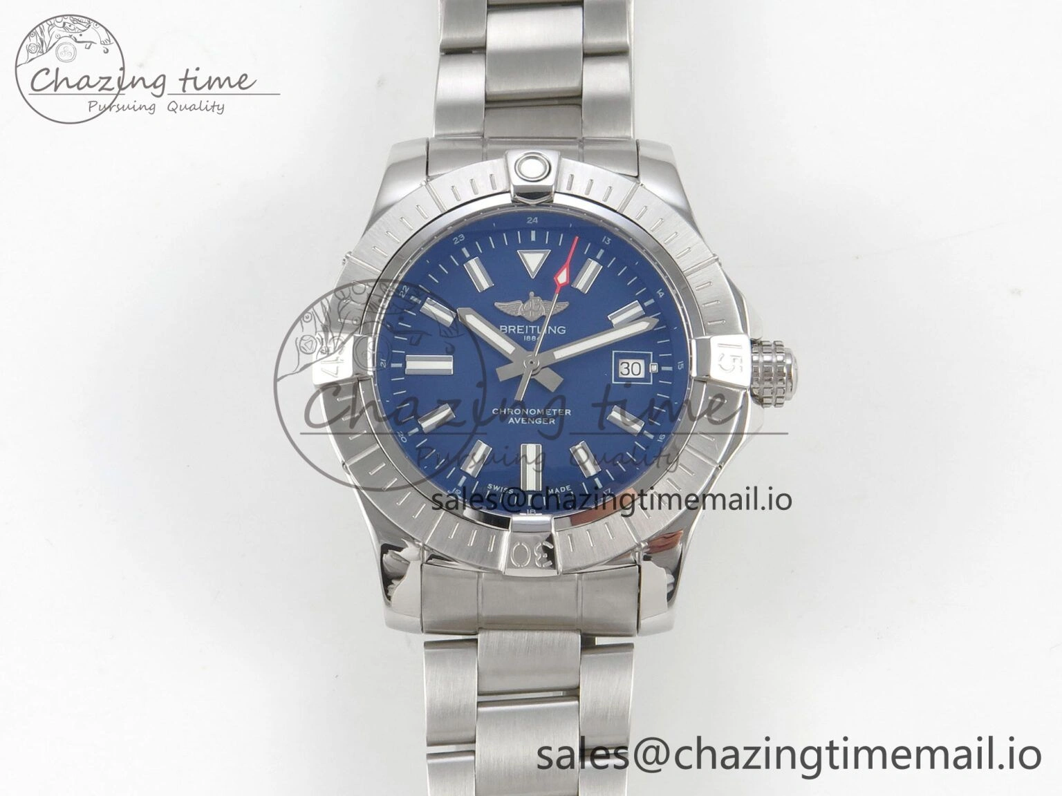 Avenger 43mm SS TF 1:1 Best Edition Blue Dial on SS Bracelet A2824 V Original 5412
