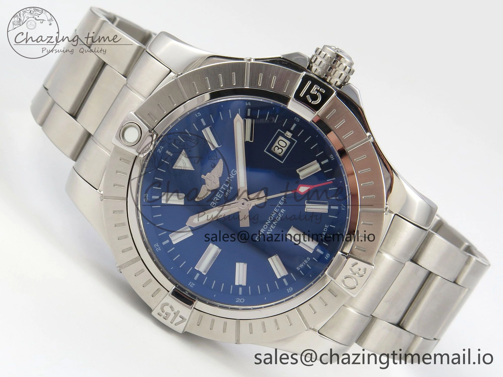 Avenger 43mm SS TF 1:1 Best Edition Blue Dial on SS Bracelet A2824 V Original 5412