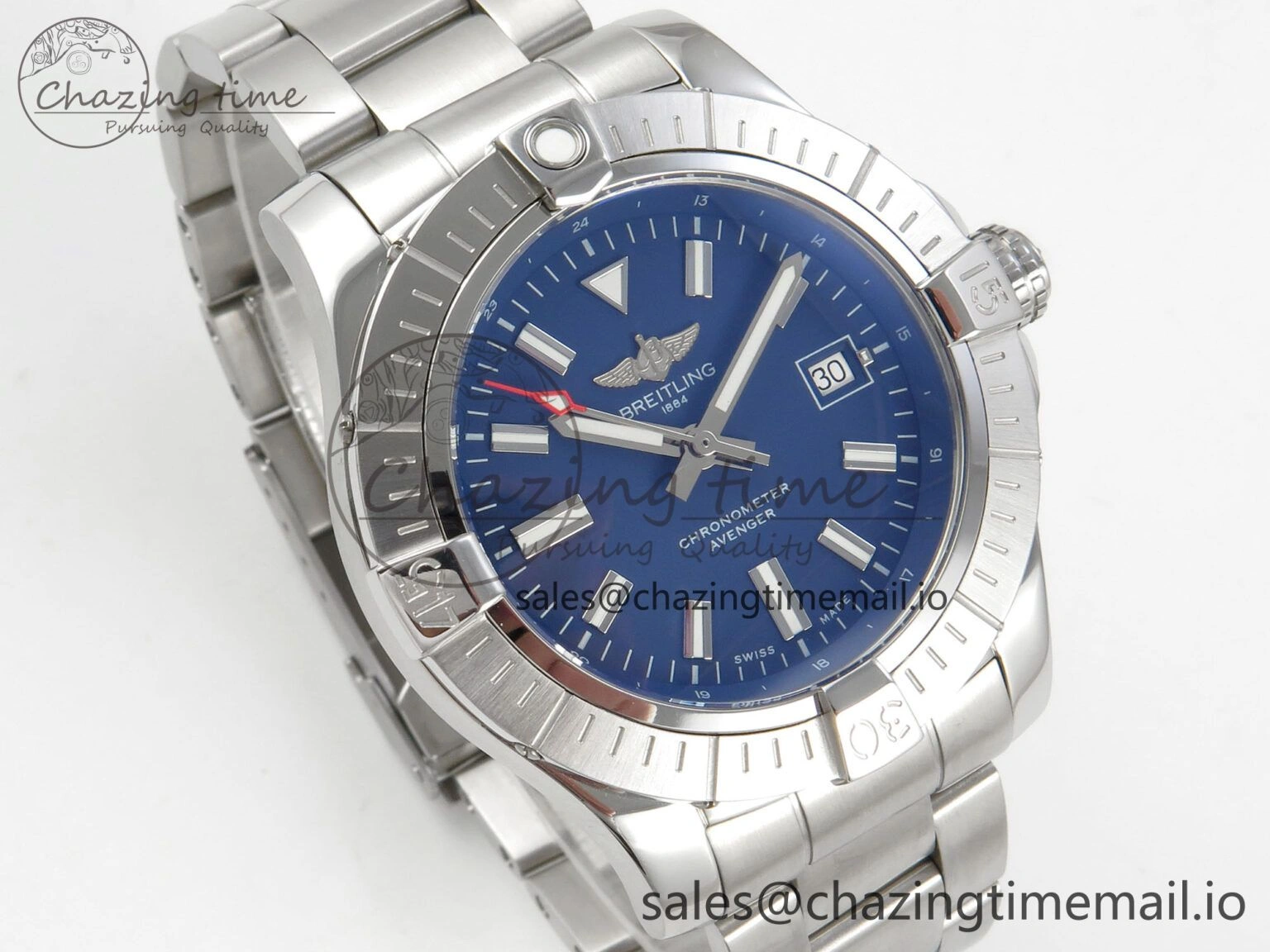 Avenger 43mm SS TF 1:1 Best Edition Blue Dial on SS Bracelet A2824 V Original 5412