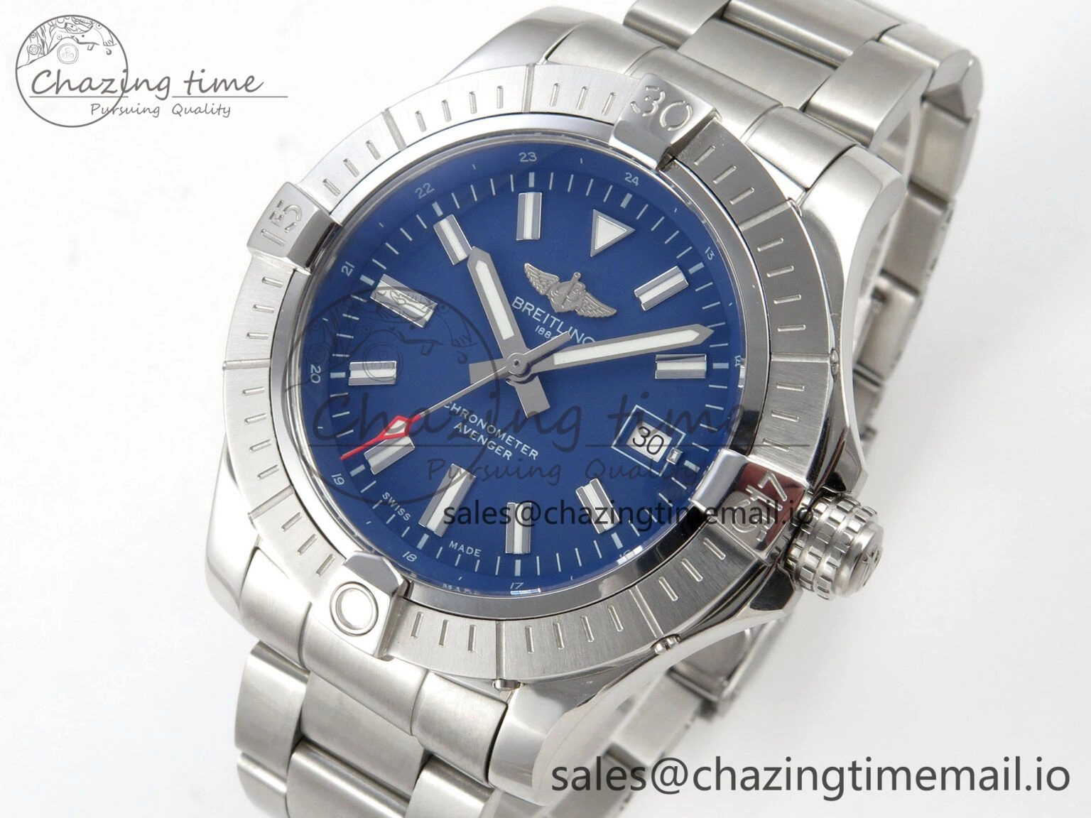 Avenger 43mm SS TF 1:1 Best Edition Blue Dial on SS Bracelet A2824 V Original 5412