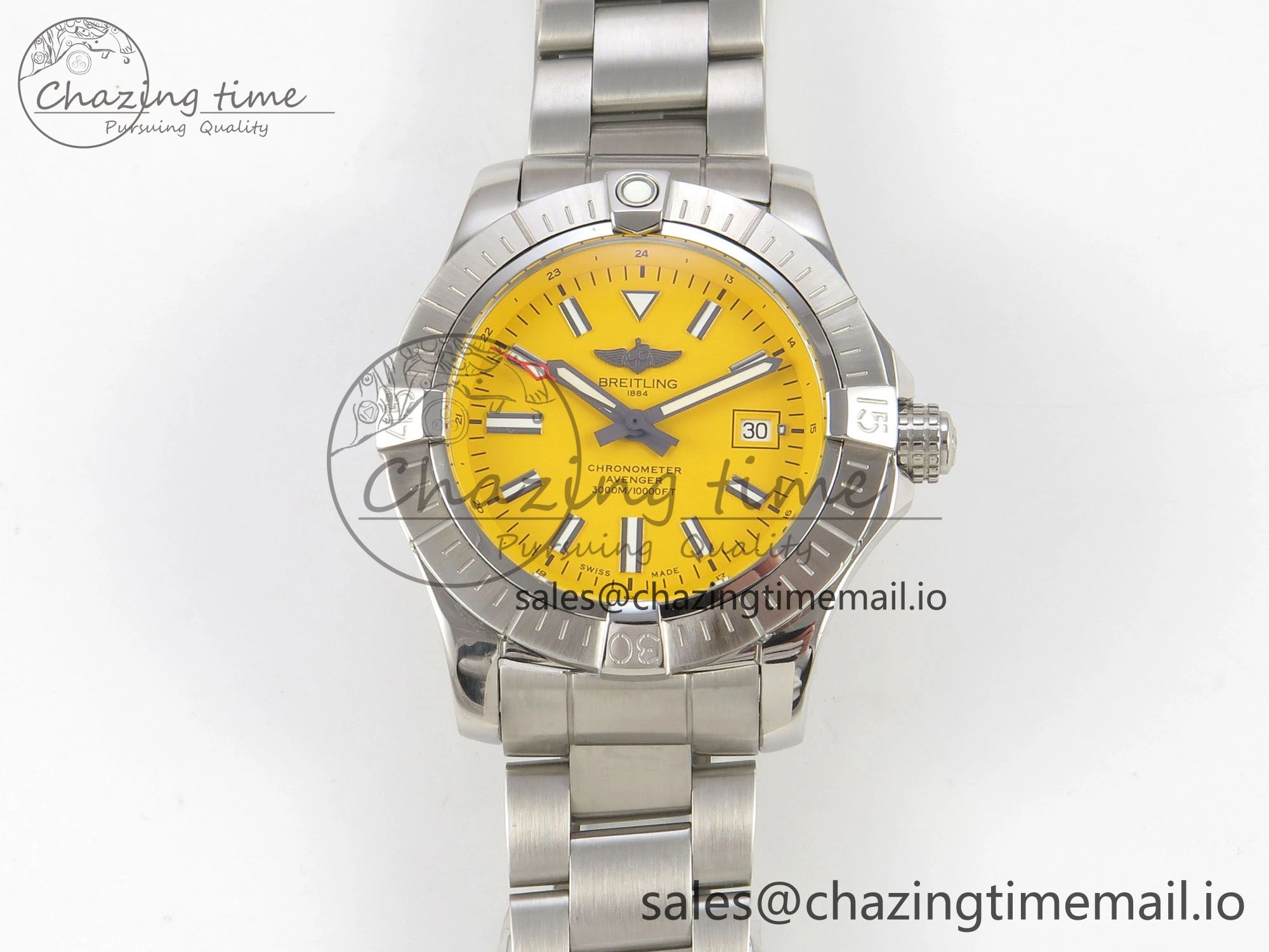 Avenger 43mm SS TF 1:1 Best Edition Yellow Dial on SS Bracelet A2824 V Durable 5411