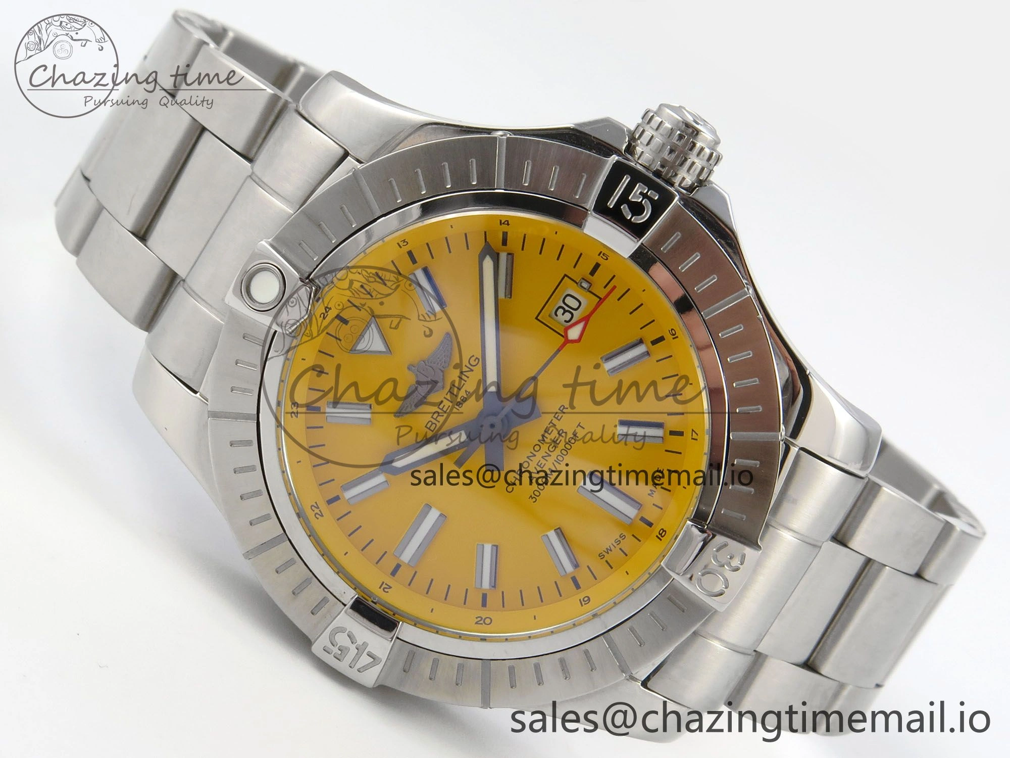 Avenger 43mm SS TF 1:1 Best Edition Yellow Dial on SS Bracelet A2824 V Durable 5411