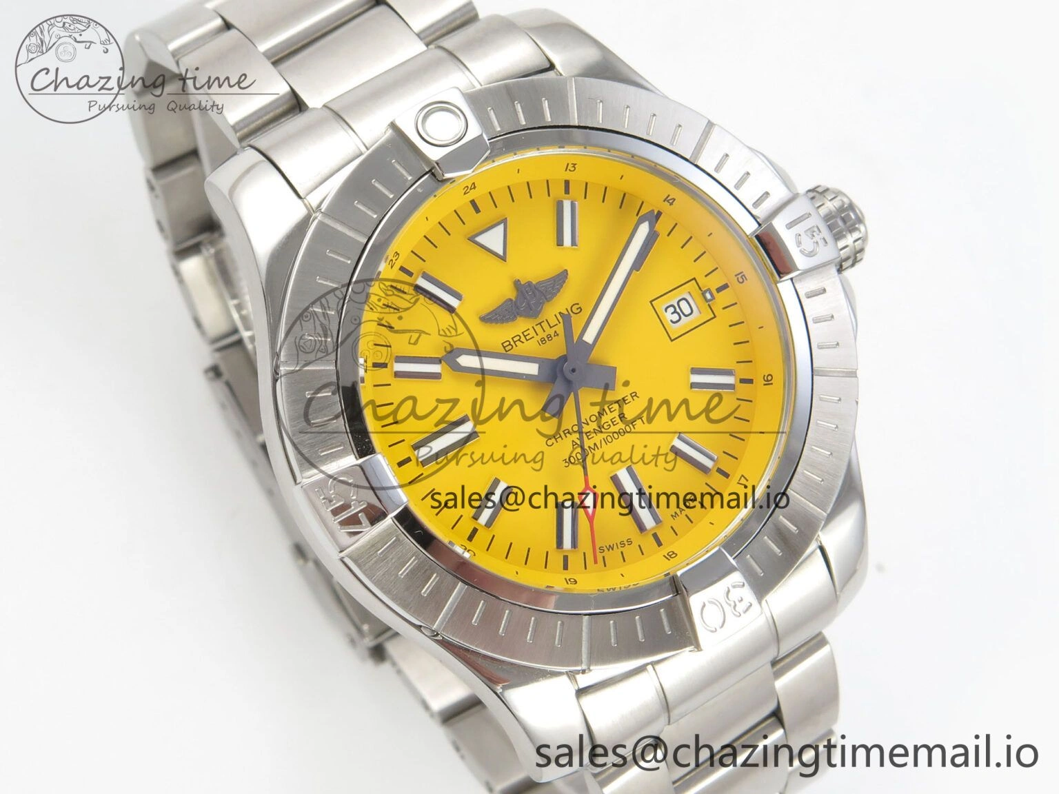 Avenger 43mm SS TF 1:1 Best Edition Yellow Dial on SS Bracelet A2824 V Durable 5411