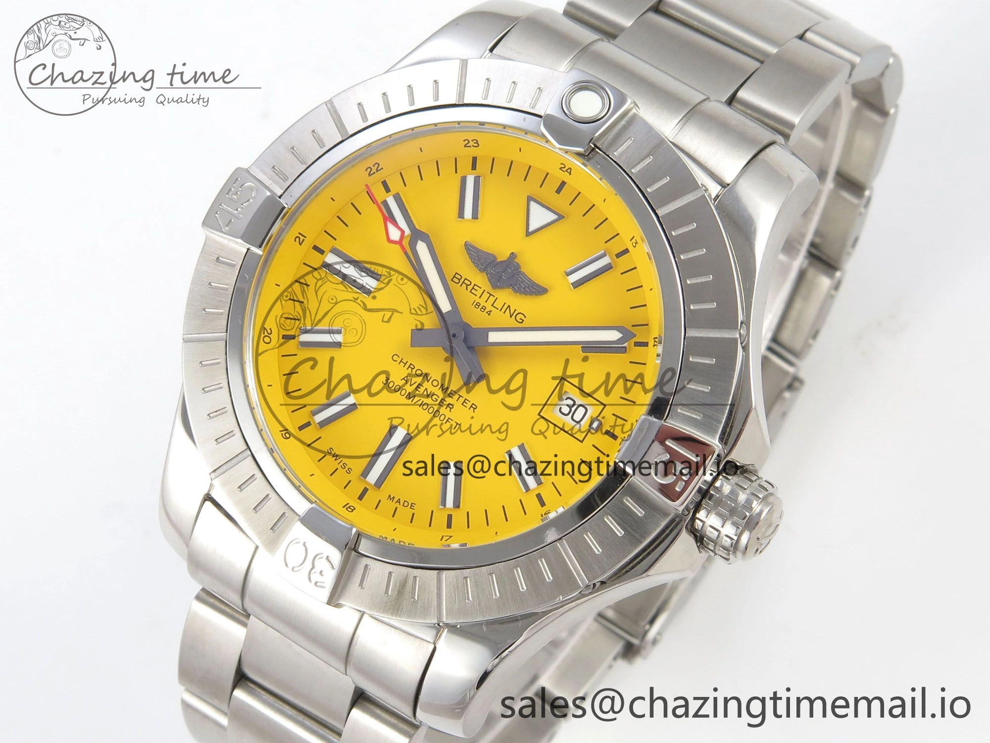 Avenger 43mm SS TF 1:1 Best Edition Yellow Dial on SS Bracelet A2824 V Durable 5411