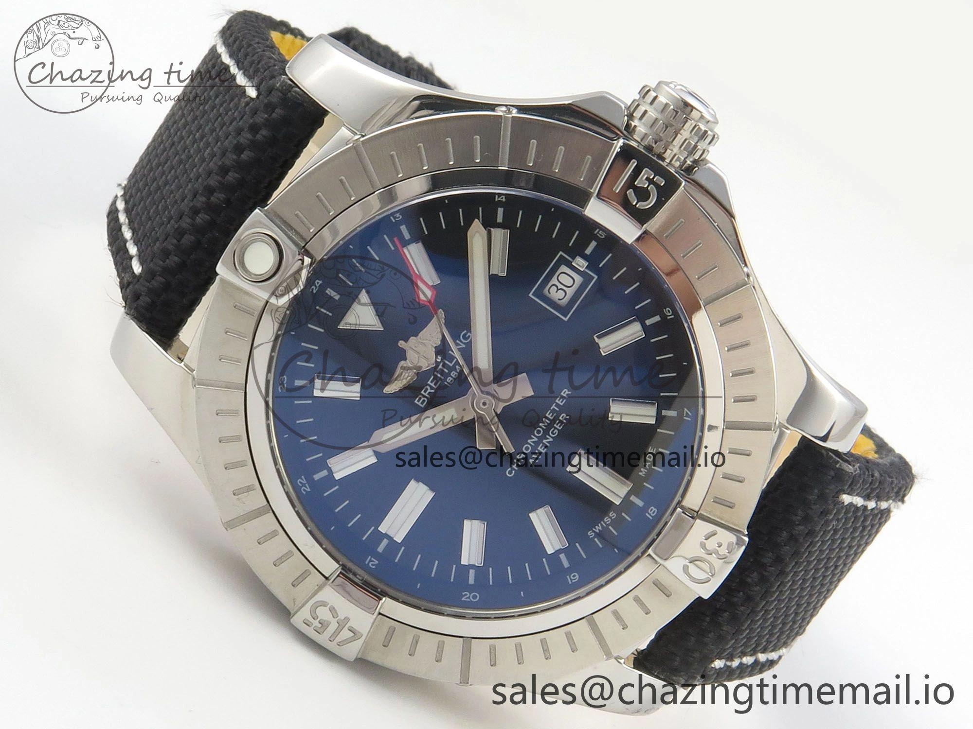 Affordable Avenger 43mm TF 1:1 Best Edition Black Dial on Black Nylon Strap A2824 V 5389