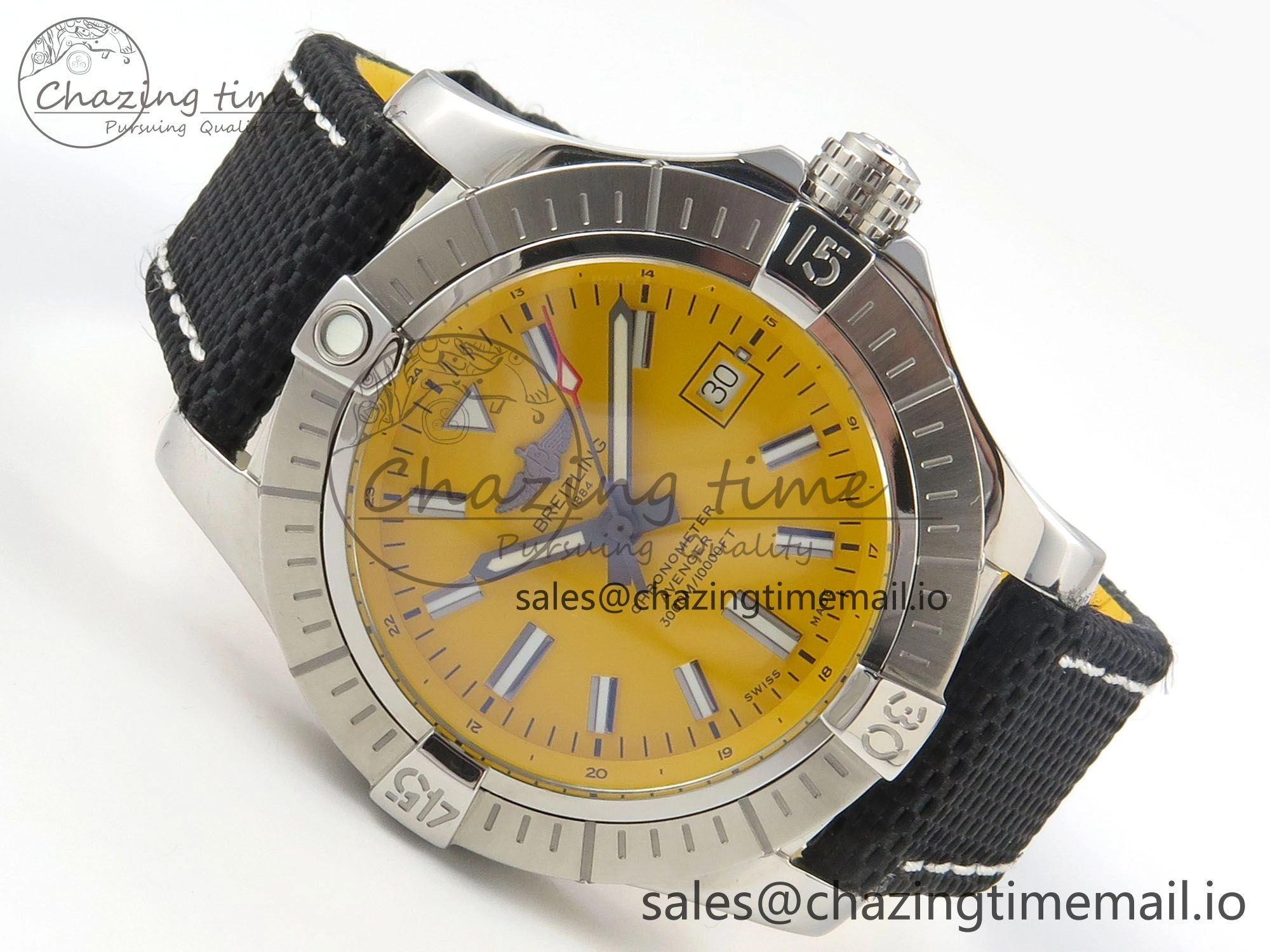 WellDesigned Avenger 43mm TF 1:1 Best Edition Yellow Dial on Black Nylon Strap A2824 V 5388
