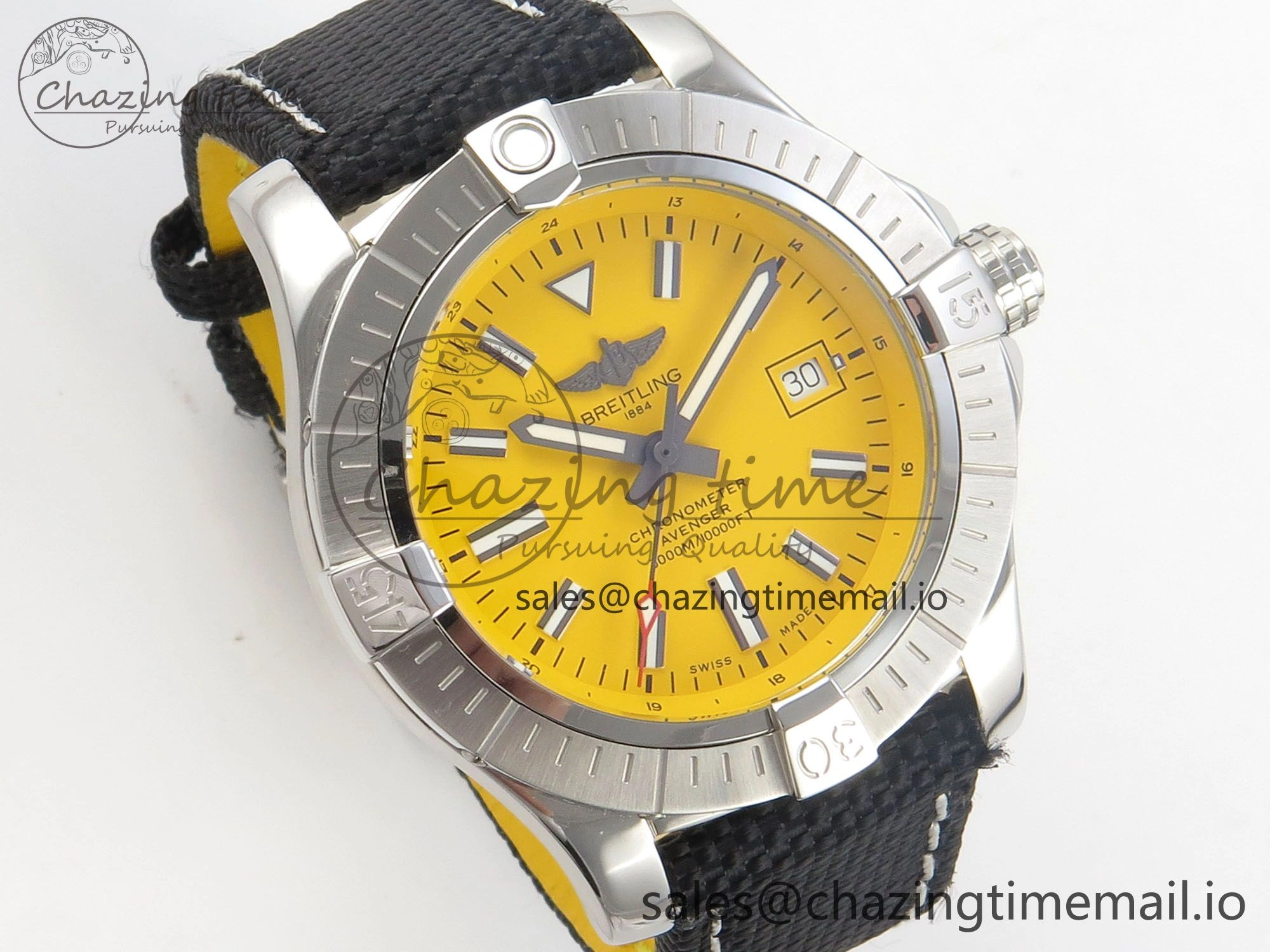 WellDesigned Avenger 43mm TF 1:1 Best Edition Yellow Dial on Black Nylon Strap A2824 V 5388