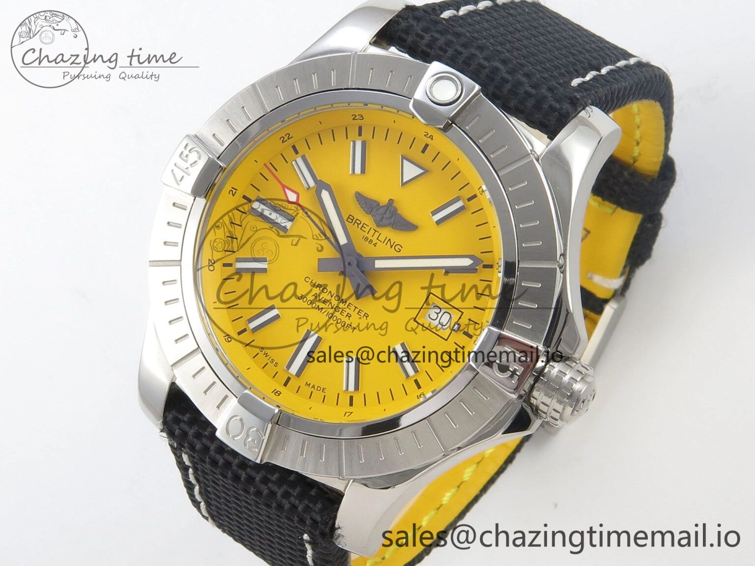 WellDesigned Avenger 43mm TF 1:1 Best Edition Yellow Dial on Black Nylon Strap A2824 V 5388