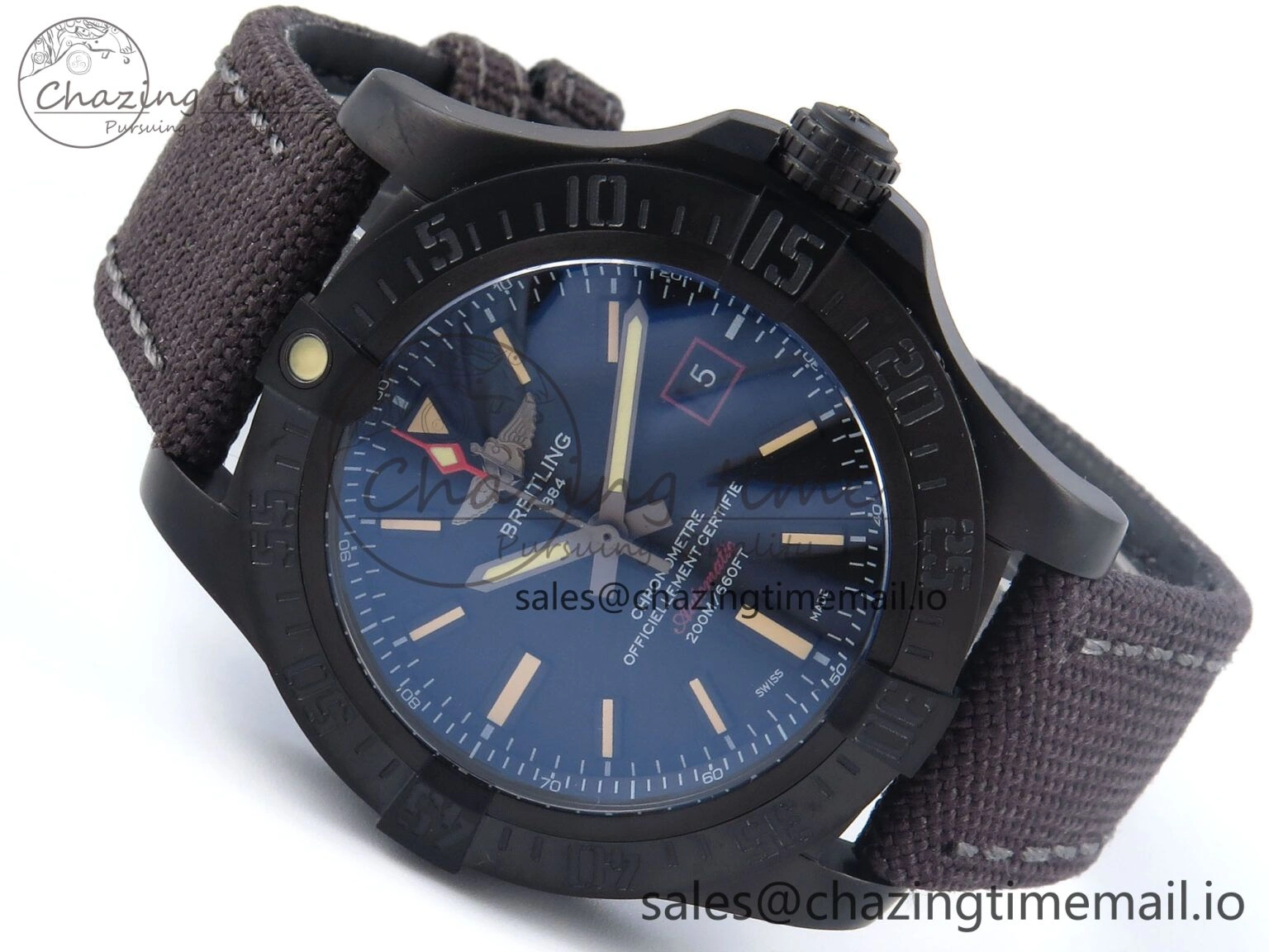 AllSeason Avenger BlackBird 44mm TF 1:1 Best Edition Black Dial on Black Nylon Strap A 5433