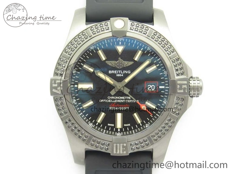 Avenger Blackbird V17311 Ti DLC 1:1 Best Edition Black Dial Diamonds Bezel on Rubber Strap A EasyMatch 5605