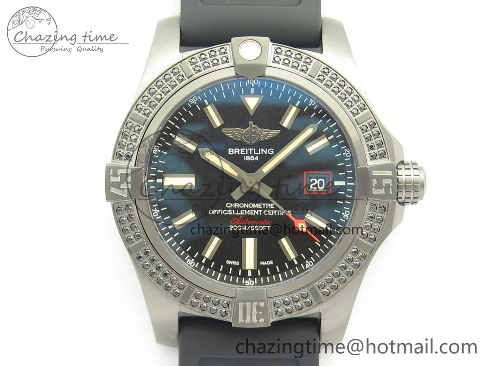 Avenger Blackbird V17311 Ti DLC 1:1 Best Edition Black Dial Diamonds Bezel on Rubber Strap A EasyMatch 5605