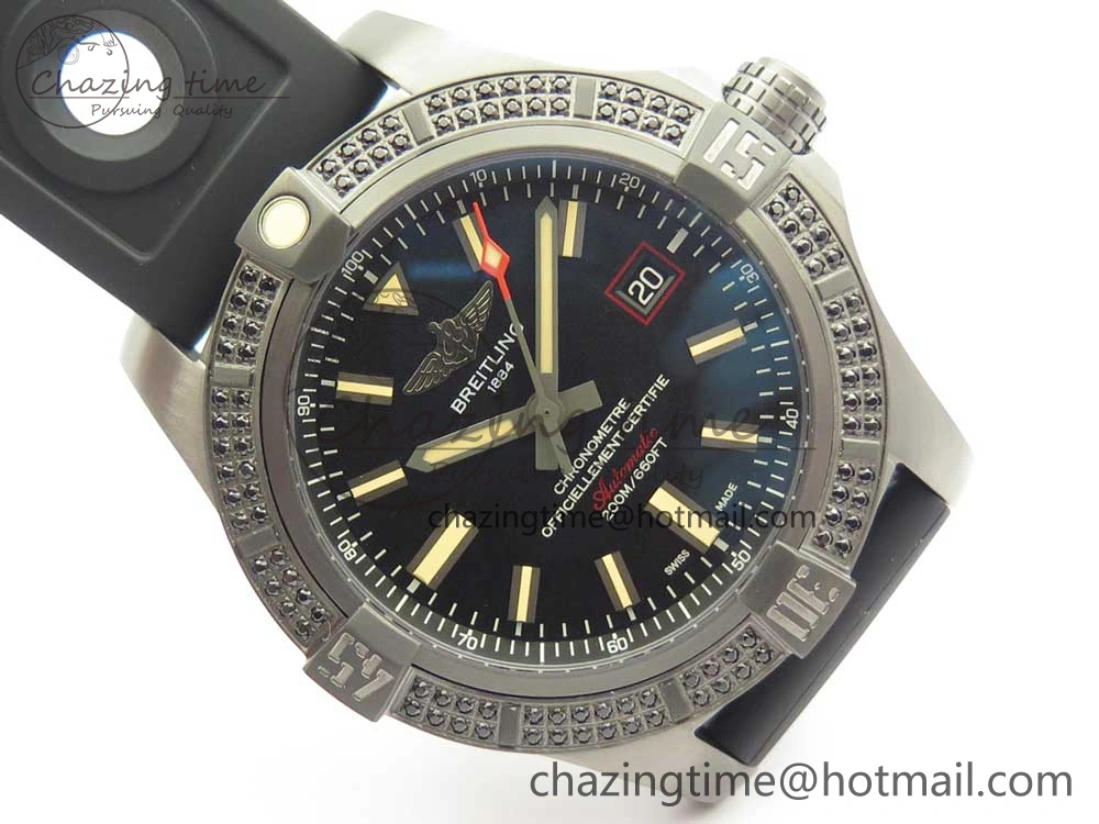Avenger Blackbird V17311 Ti DLC 1:1 Best Edition Black Dial Diamonds Bezel on Rubber Strap A EasyMatch 5605
