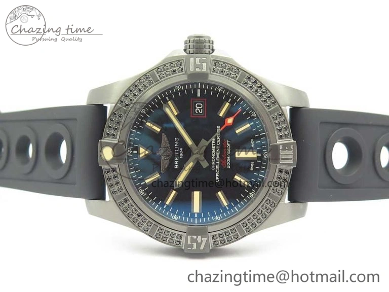 Avenger Blackbird V17311 Ti DLC 1:1 Best Edition Black Dial Diamonds Bezel on Rubber Strap A EasyMatch 5605