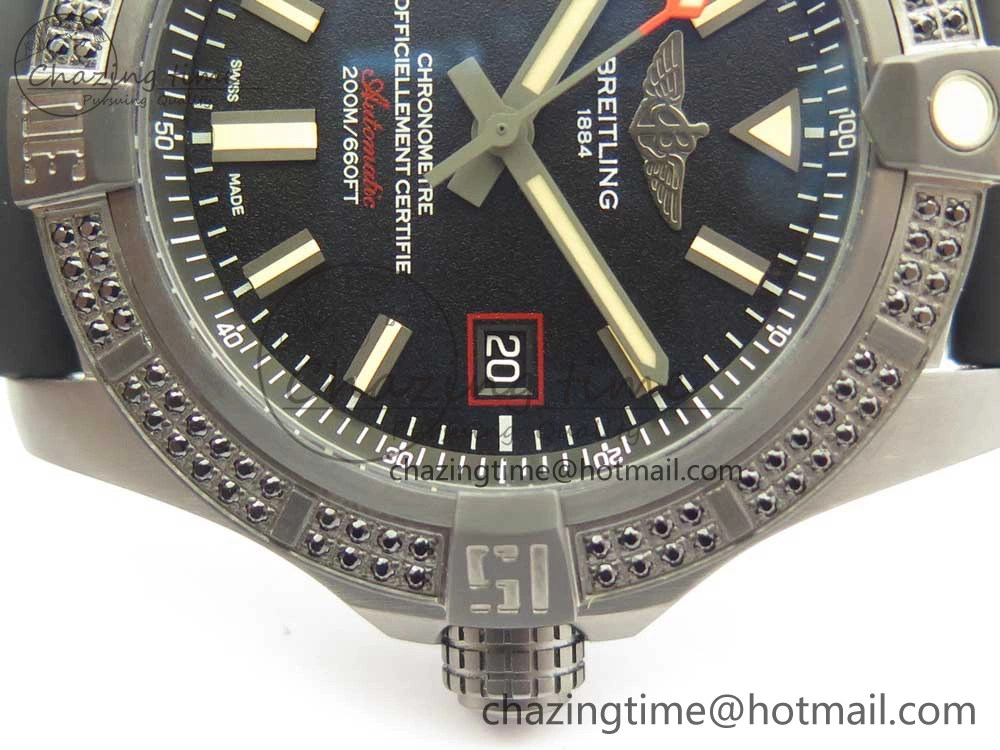 Avenger Blackbird V17311 Ti DLC 1:1 Best Edition Black Dial Diamonds Bezel on Rubber Strap A EasyMatch 5605
