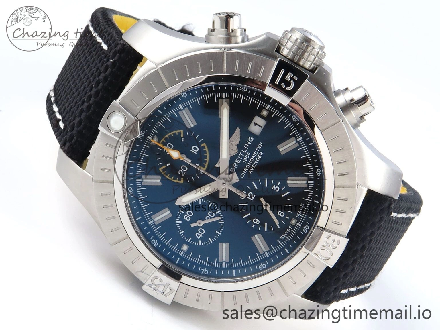 Avenger Chrono 45mm SS TF 1:1 Best Edition Black Dial on Black Nylon Strap A AllSeason 5430