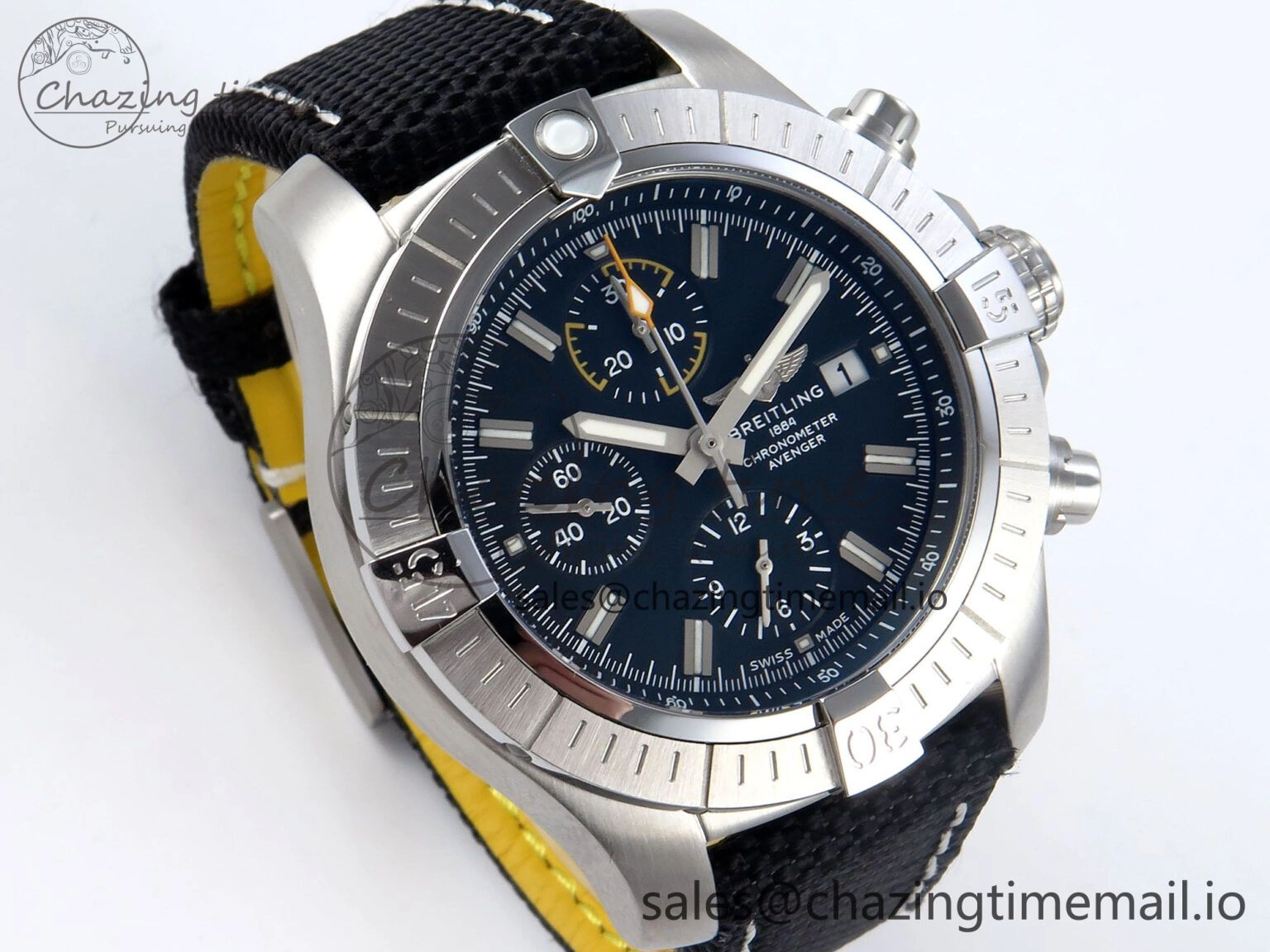 Avenger Chrono 45mm SS TF 1:1 Best Edition Black Dial on Black Nylon Strap A AllSeason 5430