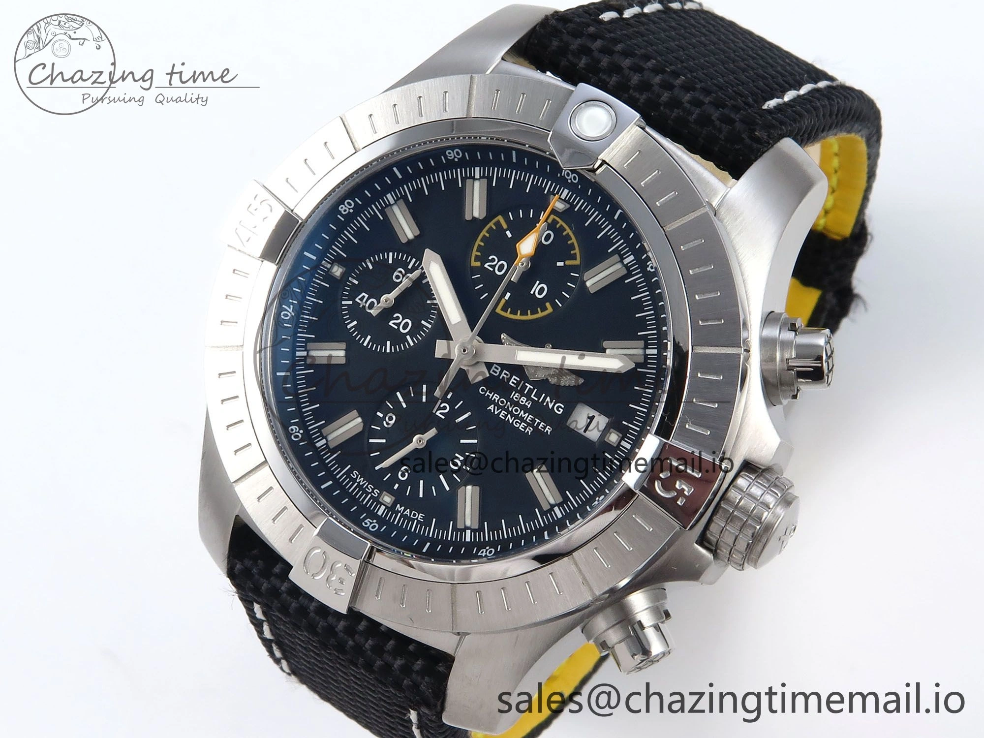 Avenger Chrono 45mm SS TF 1:1 Best Edition Black Dial on Black Nylon Strap A AllSeason 5430