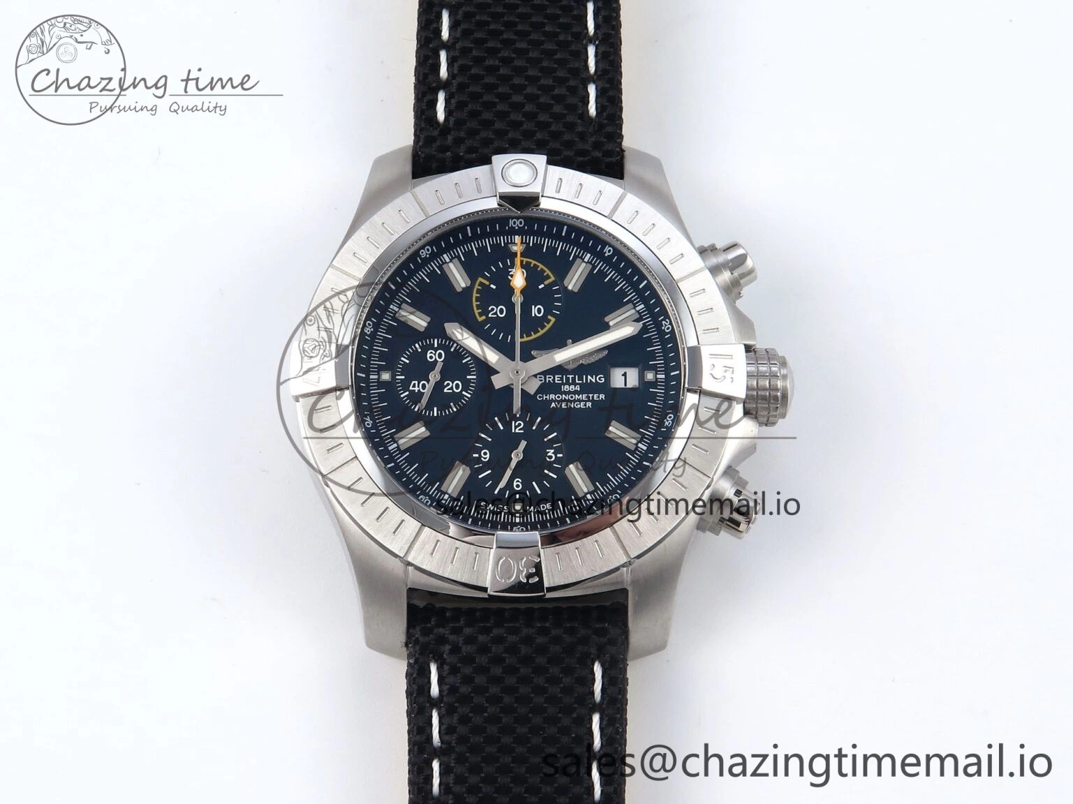 Avenger Chrono 45mm SS TF 1:1 Best Edition Black Dial on Black Nylon Strap A AllSeason 5430
