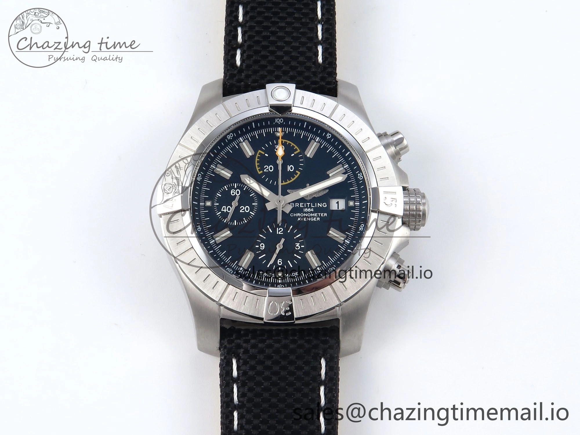 Avenger Chrono 45mm SS TF 1:1 Best Edition Black Dial on Black Nylon Strap A AllSeason 5430