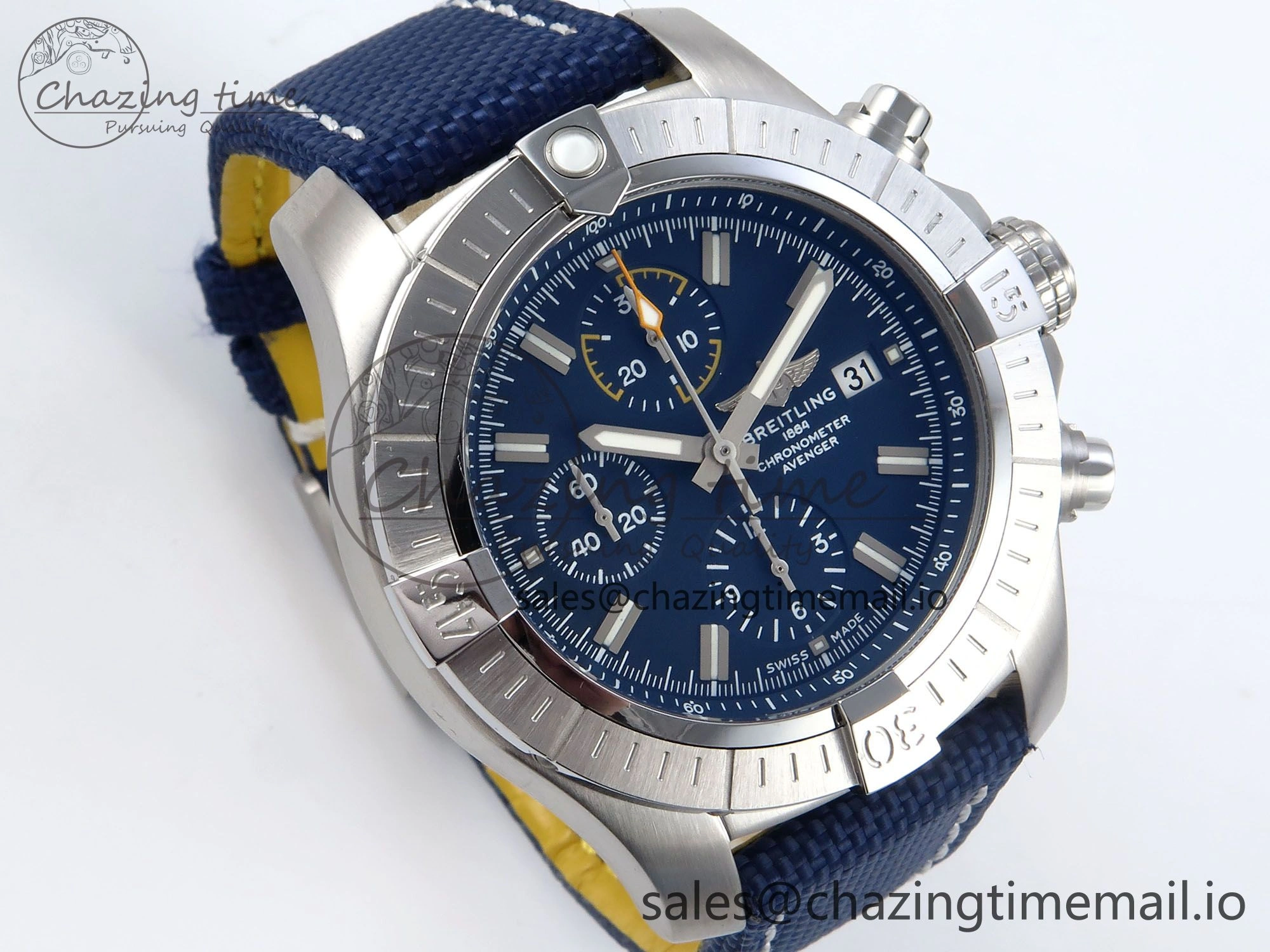TechFriendly Avenger Chrono 45mm SS TF 1:1 Best Edition Blue Dial on Blue Nylon Strap A 5431