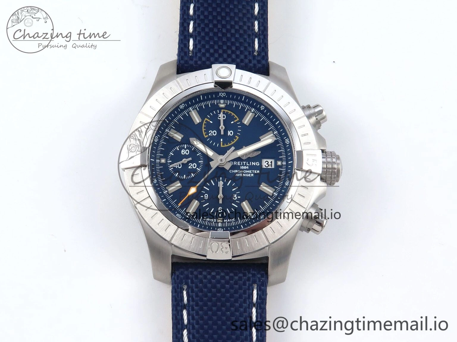 TechFriendly Avenger Chrono 45mm SS TF 1:1 Best Edition Blue Dial on Blue Nylon Strap A 5431