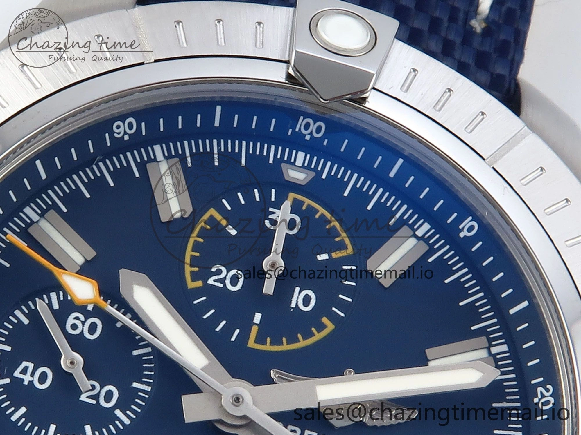 TechFriendly Avenger Chrono 45mm SS TF 1:1 Best Edition Blue Dial on Blue Nylon Strap A 5431