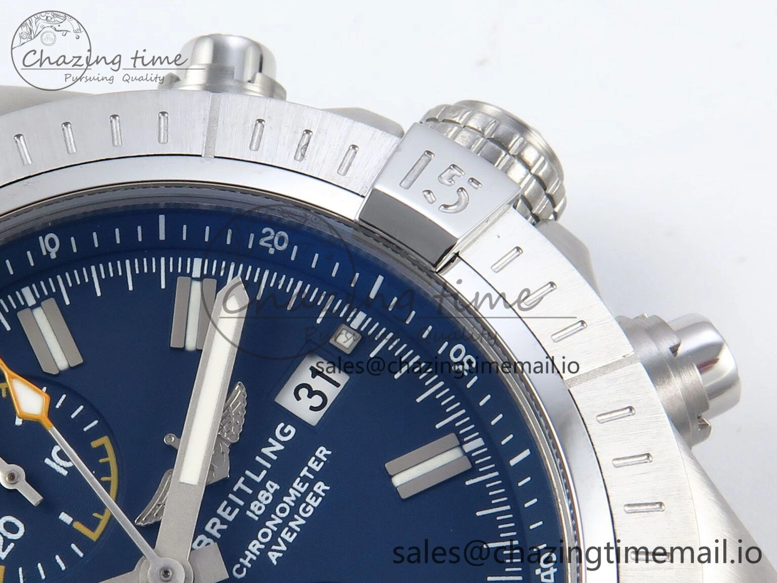 TechFriendly Avenger Chrono 45mm SS TF 1:1 Best Edition Blue Dial on Blue Nylon Strap A 5431
