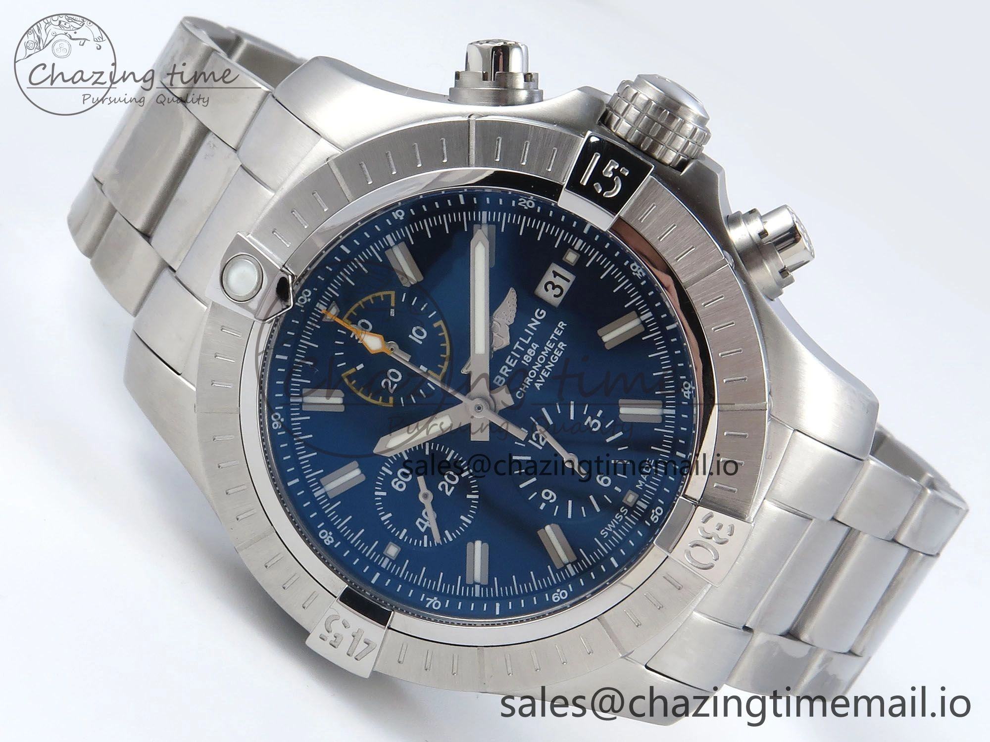 Avenger Chrono 45mm SS TF 1:1 Best Edition Blue Dial on SS Bracelet A GoodFit 5436