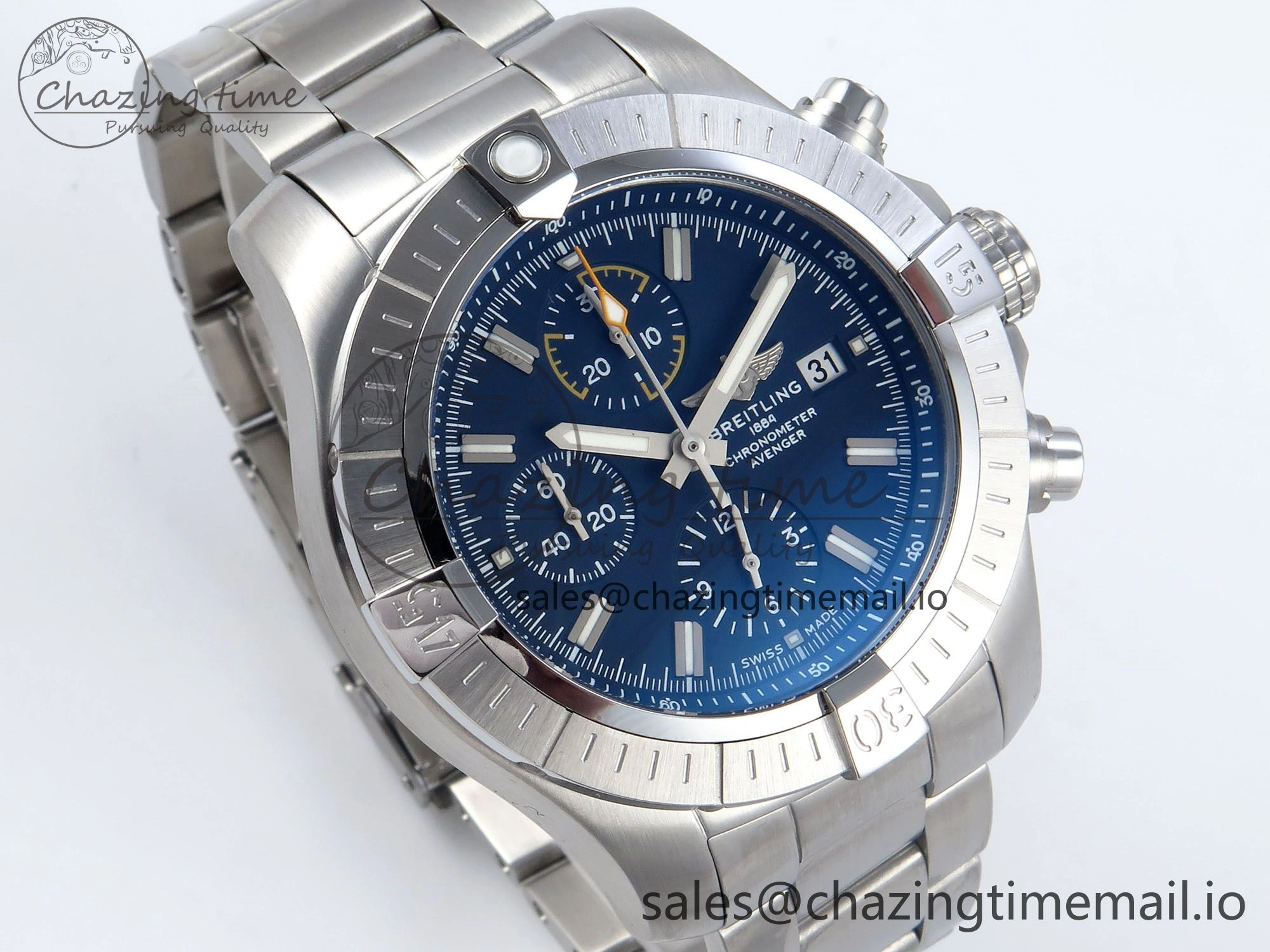 Avenger Chrono 45mm SS TF 1:1 Best Edition Blue Dial on SS Bracelet A GoodFit 5436