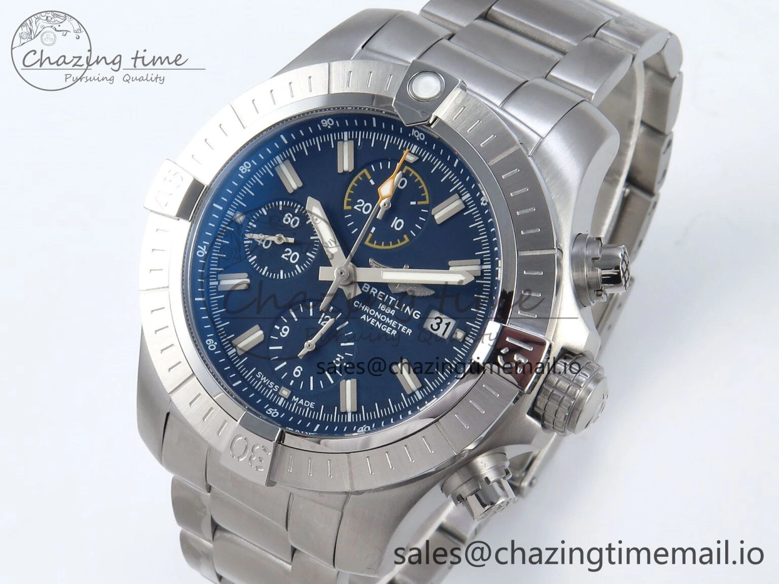 Avenger Chrono 45mm SS TF 1:1 Best Edition Blue Dial on SS Bracelet A GoodFit 5436